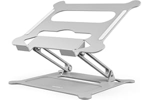 MAXESLA Laptop Stand for Desk, Foldable Laptop Riser, Portable Laptop Stand Adjustable Height with Heat-Vent, Laptop Riser Compatible with MacBook Air/Pro, Dell, HP, Lenovo, More up tp 17" Laptops, Silver