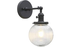 Yosoan Industrial Ribbed Globe Glass Wall Light Fittings, Switched Wall sconces Lighting for Kitchen Island Living Room Bedroom (Black)