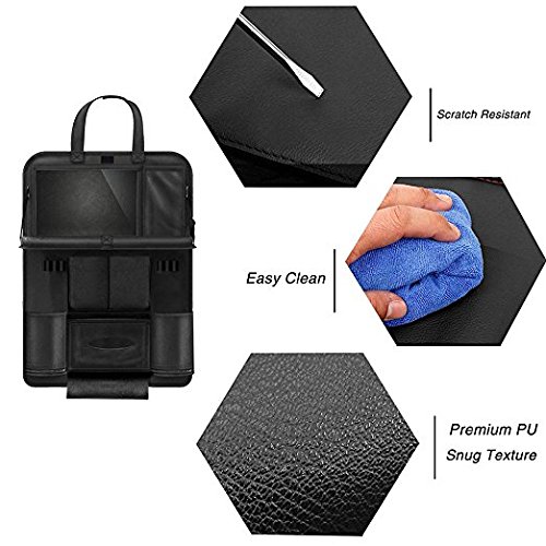 Autositz Organizer mit Folding Essbereich Rack, Pushingbest Auto Rückenlehnenschutz Autositz Organizer Mit Screen Touchable Tablet Pockets Autositztasche Reisewagensitzbeutel, Kinder Rücksitzschoner Kick-Matten-Schutz passend für die meisten den Autositz, 1PC - 3