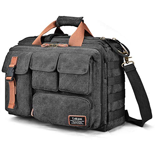 Preisvergleich Produktbild LOKASS 15,6 Zoll Laptoptasche Taktische Notebooktasche Militärische Aktentasche Business Segeltuch Umhängetasche große Kapazität Dienstreise Schultertasche für Laptop / Notebook / MacBook (Schwarz)
