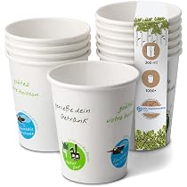 BIOZOYG Einwegbecher 200 Ml – 1000 Stück, Weiß, Aus Nachhaltiger Forstwirtschaft, Plastikfrei, CO2-kompensiert