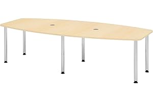‎BÜMÖ Bümö Konferenztisch oval 280x130 cm großer Besprechungstisch in Ahorn, Besprechungstisch mit Chromfüßen, Meetingtisch für 10 Personen, XXL-Tisch für Besprechungsraum & Meeting