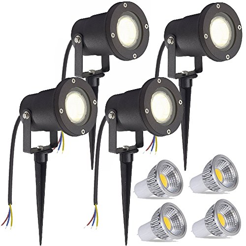 SAILUN 4 x 3W LED Gartenleuchte Rasen Licht mit Erdspieß, Matt-Schwarz, Warmweiß 85-265V, wasserdicht IP65 für den Außenbereich Garten Teich Park Landschaft