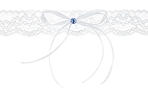 PartyDeco Podwiązka Koronkowa Biała z Satynową Tasiemką i Niebieskim Oczkiem Bielizna dla Panny Młodej Akcesoria na Wesela Wieczór Panieński Podwiązka do Pończoch Koronkowa Bielizna