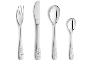‎KUPPELS Kuppels Kinderbesteck Set Duck 4-teilig | Neue Auflage | Kindermesser, Kindergabel, Esslöffel, Teelöffel | Edelstahl rostfrei & Hochglanzpoliert | Spülmaschinenfest | Geprägtes Kinder Besteckset