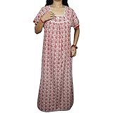 Indiatrendzs Women Cotton Nighty Printed Sleepwear Maxi Night Gown 46" (Red)