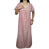 Indiatrendzs Women Cotton Nighty Printed Sleepwear Maxi Night Gown 46" (Red)