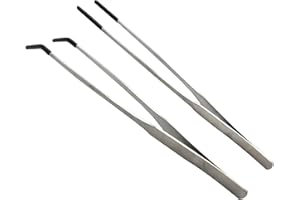 HRASY Lot de 2 pinces à épiler en acier inoxydable pour aquarium - Avec pointes en caoutchouc - Longue poignée - Pour l'alimentation des reptiles - Pour poissons, aquariums et plantes aquatiques - Argenté