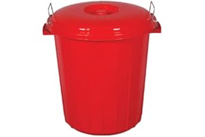 S&MC Gardenware Small 50L / 70L Coloured Plastic Bin Outdoor Rubbish Dustbin Animal Feed Seed Storage (50L, Red)