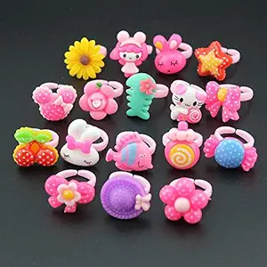 birthday popper fancy finger rings (set of 40) cute girls cartoon designs gift to girls for birthday /navrathri/diwali/rakshabandhan of all age group- Multi color