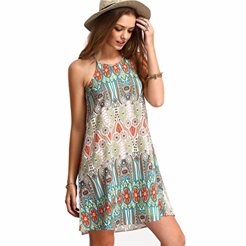 Damen Vintage Kleid, LILICATFrauen Retro-National Wind lose Runde Hals Kleid Kleidung