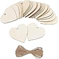 20PCS Wooden Hearts Embellishments Natural Unfinished Rustic Love Tags for Valentines Day Wedding Parties, Wood Log Slices for Garden Home DIY Art Craft Valentine'sTree Hanging Decoration