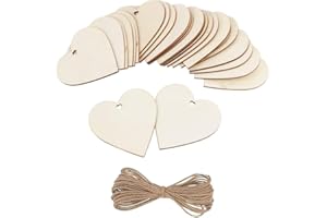 MU MIANHUA 20PCS Wooden Hearts Embellishments Natural Unfinished Rustic Love Tags for Valentines Day Wedding Parties, Wood Log Slices for Garden Home DIY Art Craft Valentine'sTree Hanging Decoration