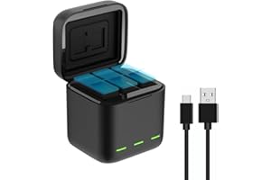 AuyKoo Potrójna ładowarka do GoPro Hero 12/11/10/9, czarna, 3 kanały, wielofunkcyjne pudełko do ładowania typu C, organizer do ładowarki GoPro Hero 11/10/9, czarna