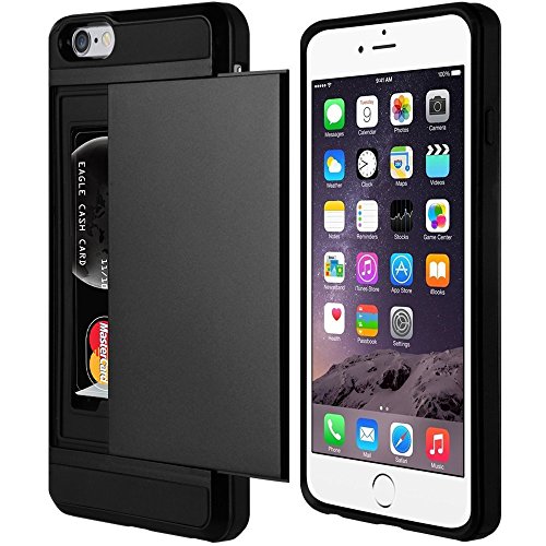 Funda protectora Rigida Compartimento para 2 Tarjetas Iphone 5 5S SE  Negro   Ultra Delgado  Carcasa de Doble Capa  Absorci  n de choque   Protecci  n Anti-Golpes  Armor Cartera Facil co  
