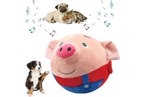 Gahwa Active Moving Pet Plush Toy, Squeaky Moving Dog Ball Toy Interactive Dog Puppy Toys Washable Cartoon Pig Plush Sound Electronic Dog Toy Shake Bounce Boredom Talking Toys for Pets (Red Pig)