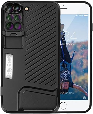 Lens for iPhone 7 Plus / 8 Plus, Jelly Comb 6 in 1 Lens Kit 10 x Macro Lens + 20 x Macro Lens/ Wide Angle Lens + Telephoto Lens/ Fisheye Lens + Telephoto Lens Kit, Camera Zoom Lenses, Case Included