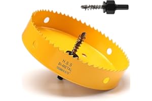 FASTDEPLE Otwornica do drewna 160 mm, bimetalowa otwornica, otwornice do metalu, z adapterem sześciokątnym i wiertłem centrującym do żelaza, aluminium, drewna, płyt gipsowo-kartonowych, żółta