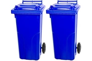 PROREGAL SuperSparSet 2x 2-Rad-Mülltonne MGB | HDPE-Kunststoff | 120 Liter | Blau | Mülltonne, Müllgroßbehälter, Mülleimer, Abfalltonne, Müllbehälter, Universaltonne
