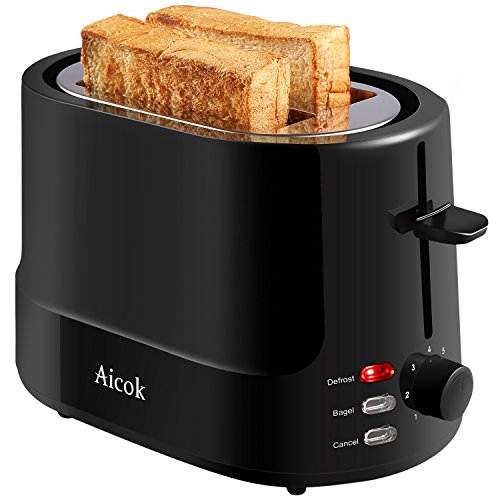 Aicok Toaster 2 Scheiben, Cool Touch Toaster mit 7 Toast Einstellungen, einfach zu reinigen, schwarz