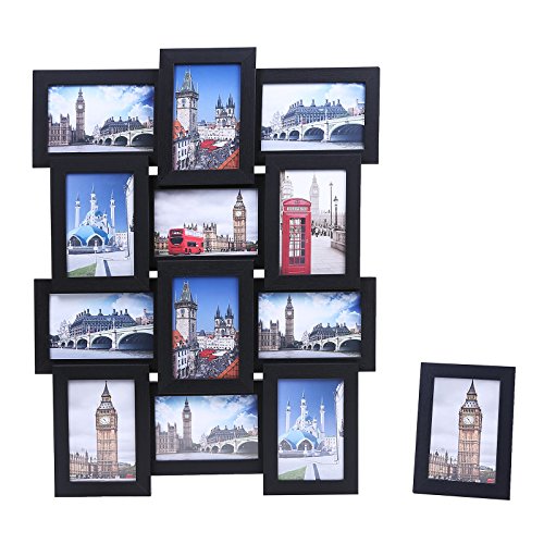Songmics Bilderrahmen Collage für 12 Fotos + 1 x einzelner Fotorahmen aus MDF 10 x 15 cm schwarz RPF112H
