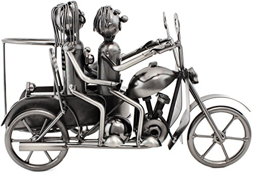 BRUBAKER Flaschenhalter Motorrad Paar mit Beiwagen Metall Skulptur mit Geschenkkarte - 4