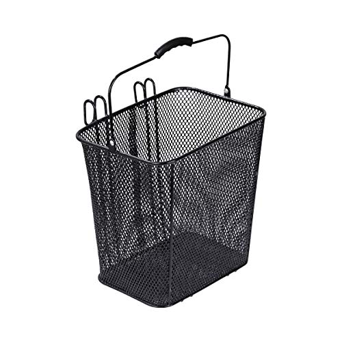 Preisvergleich Produktbild Fahrrad-Einkaufskorb, Korb, Einkaufstasche fürs Fahrrad, Gitterwerk, Tragegriff, seitlich am Gepäckträger einhängen, großes Fassungsvermögen 25 Liter, Metall, Kunststoffummandlung, 35 x 23 x 32 cm, schwarz
