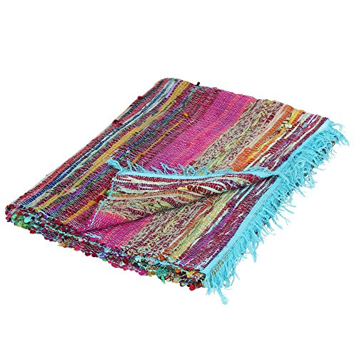 Flickenteppich hangewebt Fleckerlteppich Läufer 90x150cm Chindi Look | 6 Farben (türkis)