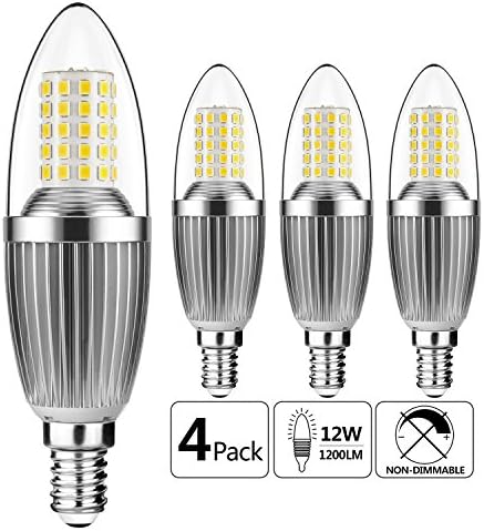 Gezee LED Candle Bulbs E14 12W 4000K Daylight White 100W Incandescent Bulbs Equivalent 1200LM Non dimmable Small Edison Screw Corn LED Light Bulbs (4 Packs)