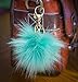 Price comparison product image 3 FOR 2! Turquoise 12cm Large Fluffy Vegan FAUX / FAKE fur Vegetarian raccoon style pom pom big designer gold keyring clasp charm (Turquoise )
