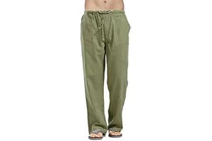 Remxi Mens Linen Trouser Loose Fit Casual Plain Lightweight Drawstring Elastic Waist Jogger Yoga Beach Pants
