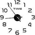 3D DIY Wall Clock, Large Wall Sticker Clock 27-35'' Acrylic Wall Clock Sticker Mirror Effect Wall Clock Decor for Hoom Living Room Study Bedroom - Black