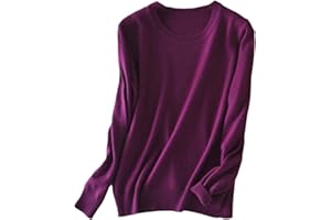 POKEM&HENT Pull en cachemire à manches longues et col rond pour femme