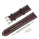 BEWISH 21mm Lederarmband Uhrenarmbänder Kalbsleder Ersatzband Echtes Leder Uhrarmband gebürstete Edelstahl Metall Faltschließe Wechselarmband Uhr Armband Wrist Strap Band Replacement gefederte Stangen