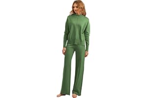 Veriliss Tailleurs-Pantalons Hiver Printemps Femme Ensemble Chic et Elegant Tricoté 2 Pièces D'Intérieur Tenue Décontracté Longues Respirant et Confortable Knit Large Lounge Set
