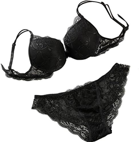 HOT!Women Sexy Lingerie Sets, YanHoo Women Push Up Lace Padded Bra Set Embroidery Underwear (34B, Black)