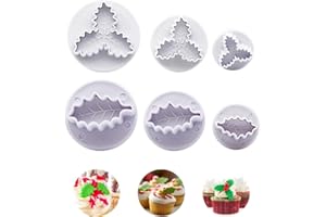 Orapink 6 Piezas de Cortadores de Galletas de Hoja de Acebo,Juego de émbolos, Moldes de Fondant de Galletas de Navidad 3D para Hornear, Decoraciones de Pasteles