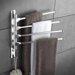 Plantex Aluminium 4-Arm Bathroom Swing Hanger Towel Rack/Holder for Bathroom/Towel Stand/Bathroom Accessories(Silver)