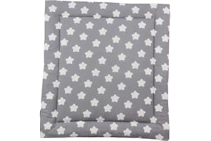 Puckdaddy Wickelauflage Finja - 65x75 cm, Wickelunterlage aus 100% Baumwolle nach OEKO-TEX geprüft, Sterne Muster in Grau, Wickeltischauflage für Wickelkommoden, waschmaschinengeeignet