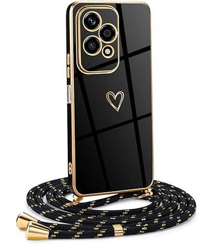 Coque Anti-choc Téléphone Coque Honor X6b Avec Cordon Réglable - Housse Anti-choc + Verre Trempé Inclus - Noir étui Collier Pour Mobile