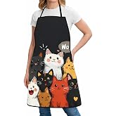 Valkyrie Kedi Desenli Mutfak &Ouml;nl&uuml;ğ&uuml; Cepli Ayarlanabilir Askılı Unisex Mutfak Temizlik &Ouml;nl&uuml;ğ&uuml; Siyah