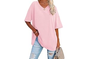 Ebifin T-shirt surdimensionné pour femme avec col en V, manches courtes, décontracté, basique, pour l'été