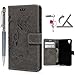 Produktbild Sony Xperia X Hülle, Pincenti PU Leder Flip Wallet Cover in Book Style Stand Case Card Slot leder Tasche Case Karteneinschub und Magnetverschluß Kratzfestes und Schmutzunempfindliches in Schmetterling Grau für Sony Xperia X + Stylus Stift +Staubstecker