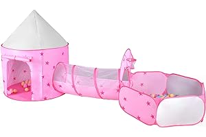 KUPITM6 3 in 1 Kinderzelt mit Bällebad, Spielzelt Spielhaus Babyzelt, Pop Up Spieltunnel Faltbar mit Aufbewahrungstasche, Tkrabbeltunnel für Kinder Spielzeug ab 1 Jahr, Spielzel für Drinnen und Draußen(Rosa)
