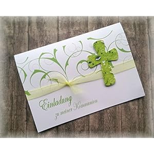 Einladung Einladungskarte Kommunion Konfirmation Firmung Taufe Kreuz christliche Symbole grün apfelgrün hellgrün kiwi