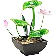 K.B. SALES Waterfall Fountain Indoor Water Fountain 3-Tier Lotus Desk Fountain Relaxation Tabletop Fountain Home Decor Including Lots of Rocks and Soothing Sound Machine (Pack of 1), Metal