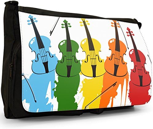 Multi Coloured Violins With Paint Splash Black Large Messenger School Bag