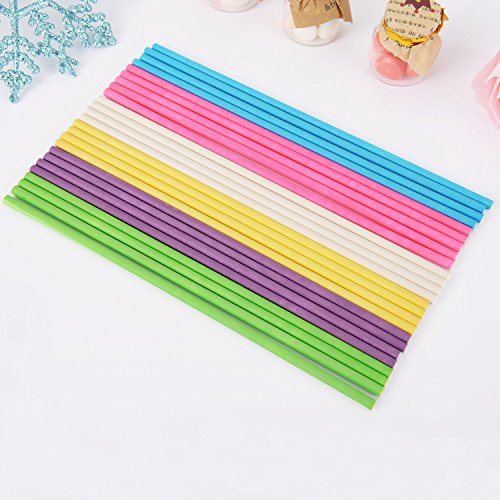 eBoot Lollipop Sticks Cake Pops Stiele für Weihnachten und Geburtstagsfeier, 6 Zoll, 150 Stück (Blau, Weiß, Purpurrot, Gelb, Rosafarben, Grün) - 6