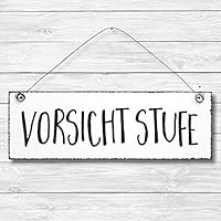 Vorsicht Stufe - Dekoschild Türschild Wandschild aus Holz 10x30cm - Holzdeko Holzbild Deko Schild zur Dekoration Zuhause im Büro auch perfekt als Geschenk Mitbringsel zum Geburtstag Hochzeit Weihnachten für Familie Freundin Mutter Schwester Tochter