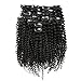Produktbild 8 Teiliges Set Clip in Extensions 100% Remy Echthaar Virgin Hair Afro Kinky Curly Haarverlängerung, 1# Schwarz, 120g , 20 inches